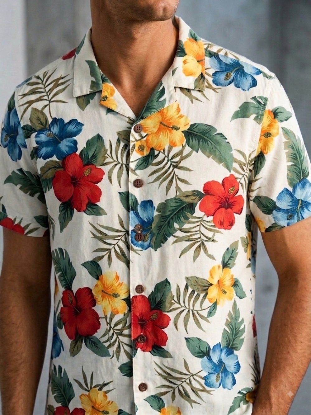 Vintage Jamaica Bay Cream Hawaiian Floral Short-Sleeve Button Shirt